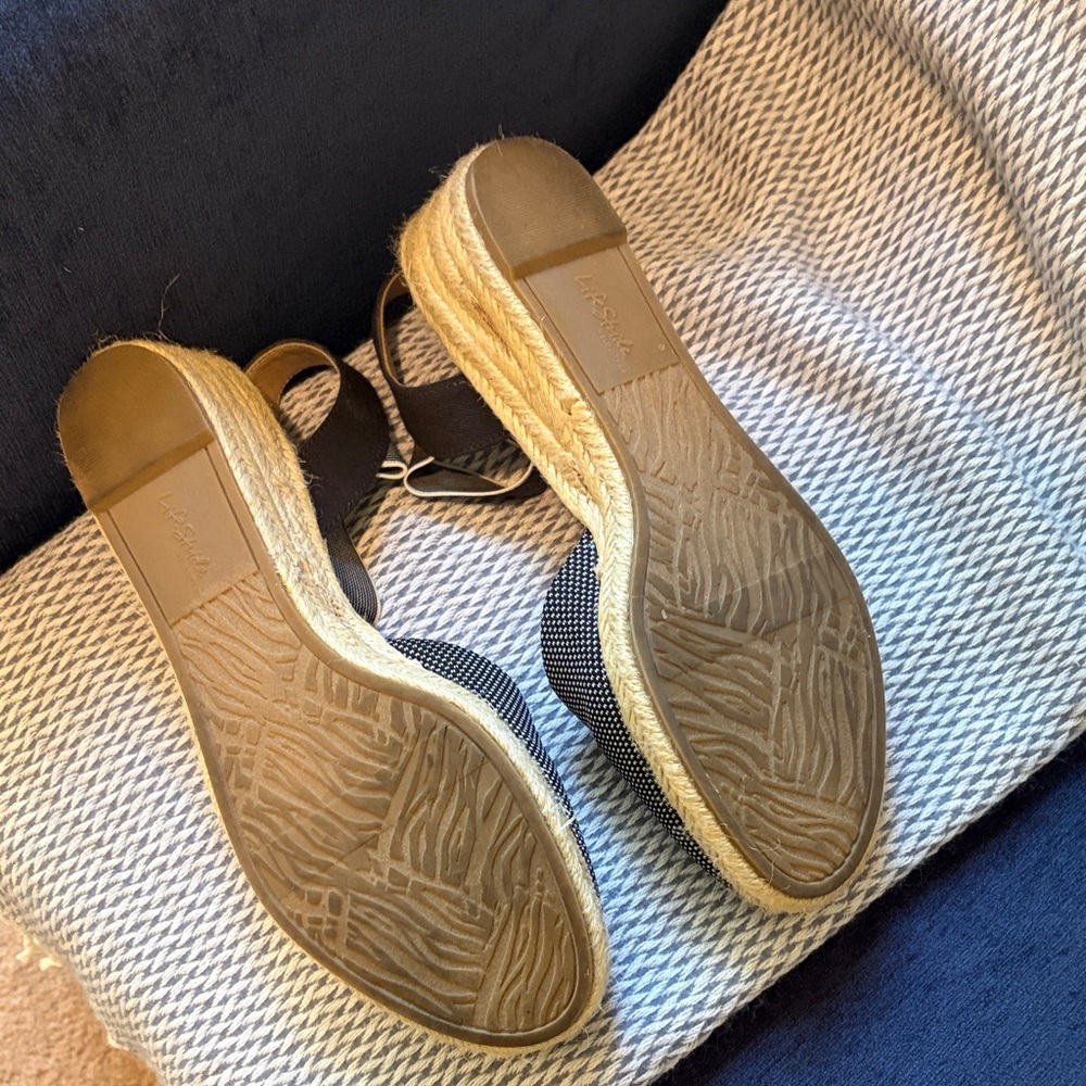 Life Stride Navy Espadrille Wedge Sandals with Elastic Ankle Strap - Picture 2 of 4